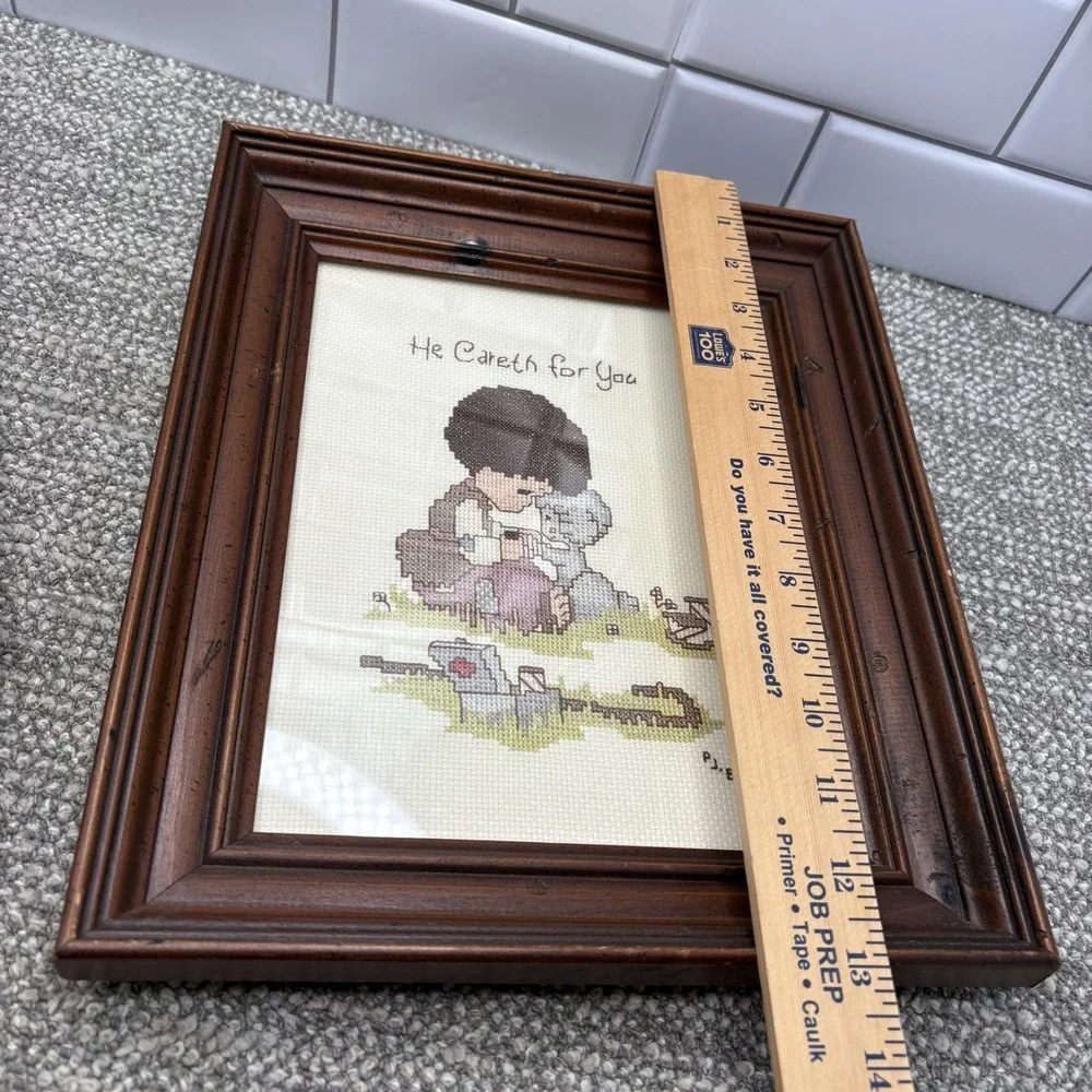 Precious Moments Cross Stitch Framed VTG‎ Christian Pictures W Sayings 1981 Nice